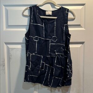 Chalet et Cici Liz Navy Blue Abstract Printed Linen Tank Top M